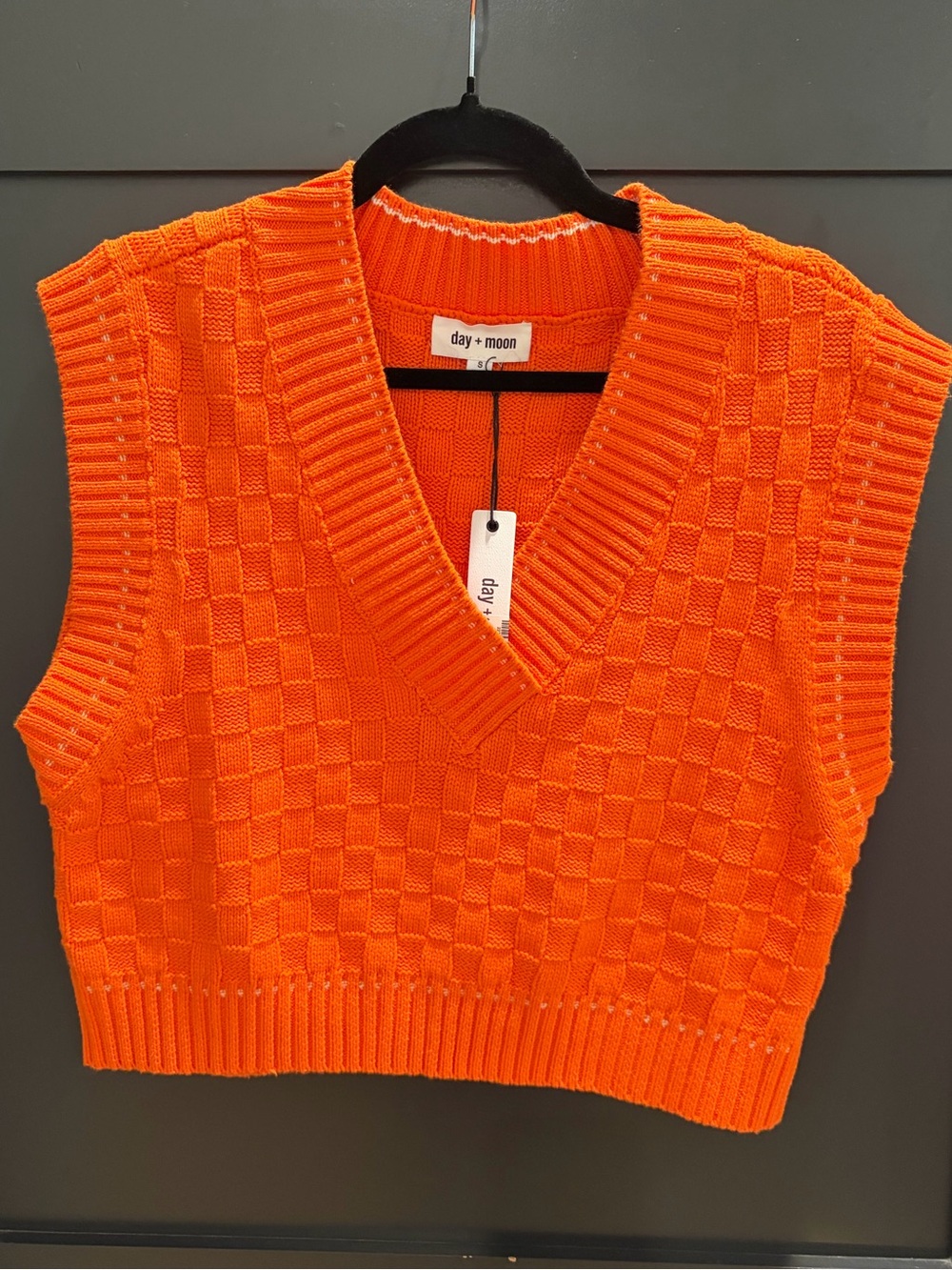 day + moon Orange V-Neck Knit Sweater Vest